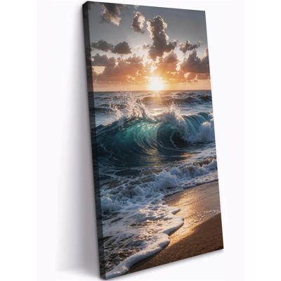 Océan, art mural sur toile pour le salon, vue verticale sur la côte, œuvres d'art de la peinture au coucher du soleil sur la plage rétro pour chambre à coucher, prêt à accrocher, bord de mer, impressions sur toile 12 po x 24 po