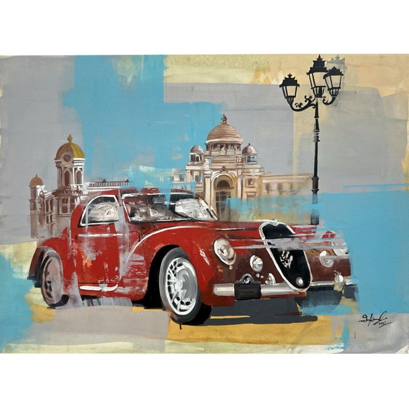Voiture rétro | Peinture par Mk Goyal | Acrylique sur toile