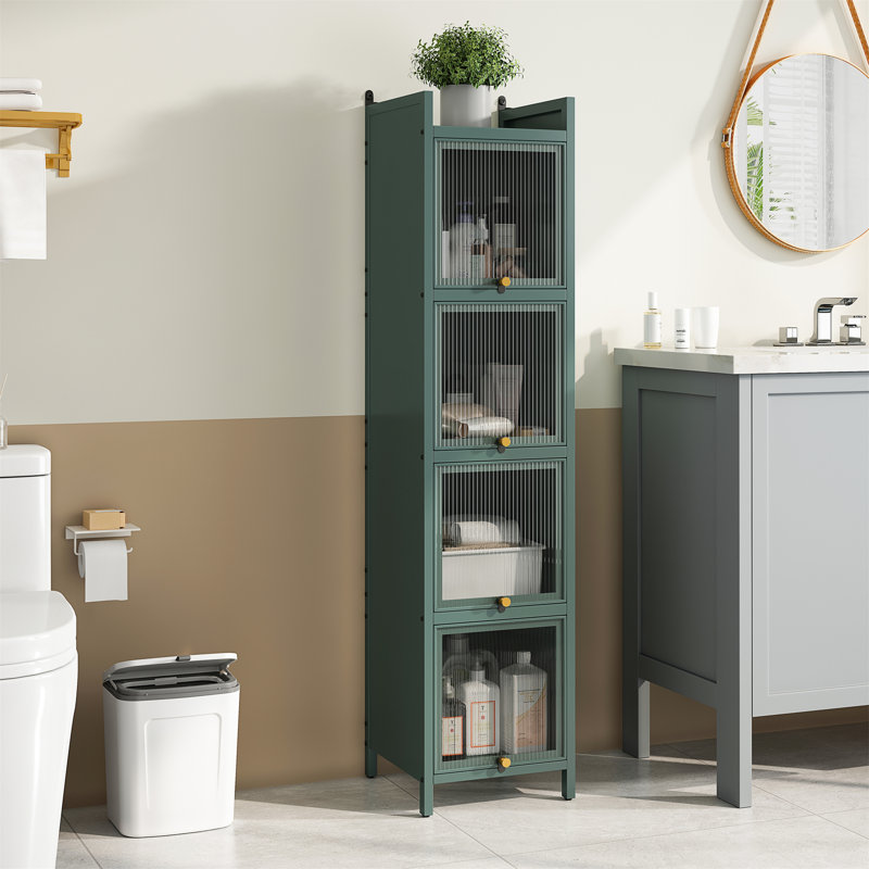 Armoire moderne en verre à quatre niveaux avec rangement à cinq niveaux, Vert foncé