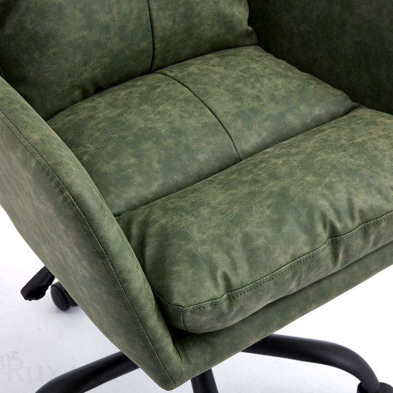 Green Artificial Leather Pu Leather Office Chair, Black Base, Adjustable In Height, Suitable For Office Bedroom Dressing Table And Other Environments