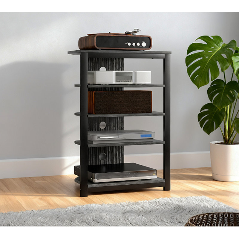 Meuble télé, tablettes de rangement et cadre en acier pour chambre à coucher, noir