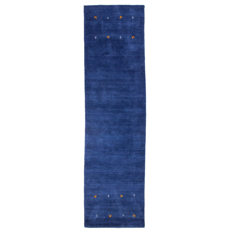 Handwoven Wool Gabbeh Uni Blue Rug, Runner 80 x 300cm