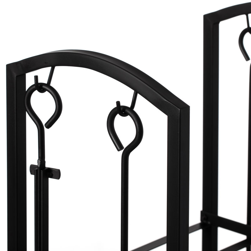 Black Iron Outdoor Firewood Log Cart with Tool Rack