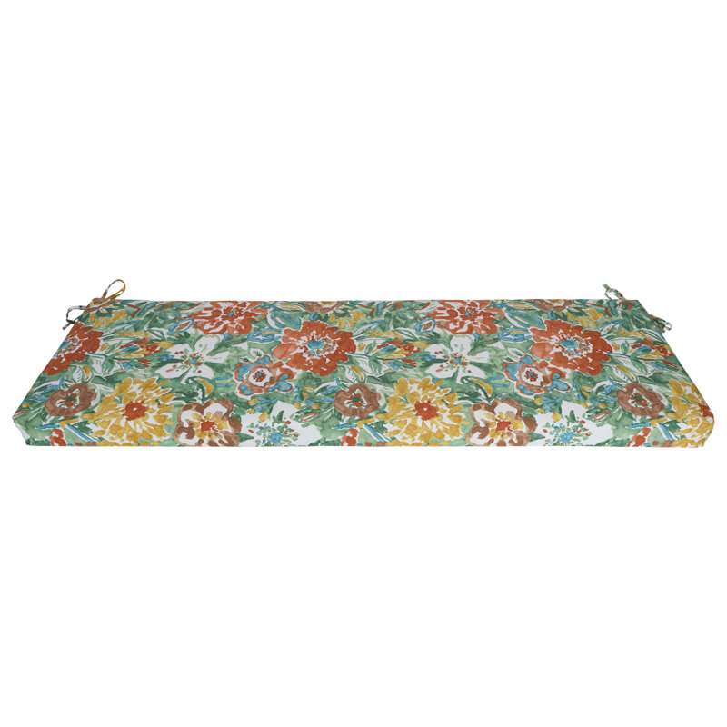 Coussin de banc d'extérieur, L 57 po x P 19 po, Blanc / brume soleil rivière florale