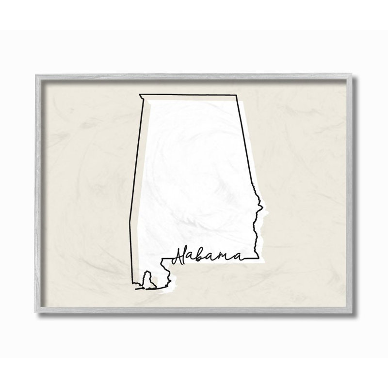 «Alabama Home State Map Neutral Design», impression sur toile, H 16 po x l 20 po x P 1,5 po, Estampe numérique Farmhouse