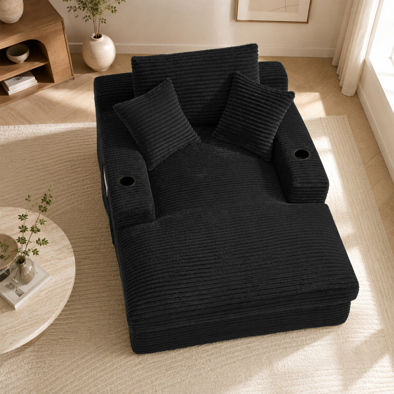Chaise longue d'intérieur en velours côtelé 75,9 po, Noir
