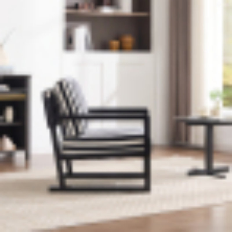 Fauteuil lounge en tissu à rayures noires et blanches, monobloc, style moderne du milieu du siècle, mousse haute densité, structure en bois massif
