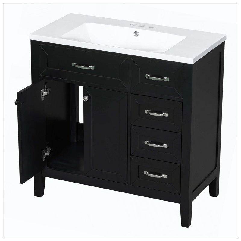 Compartiment en bois aggloméré avec tiroir et armoire de salle de bain, Noir