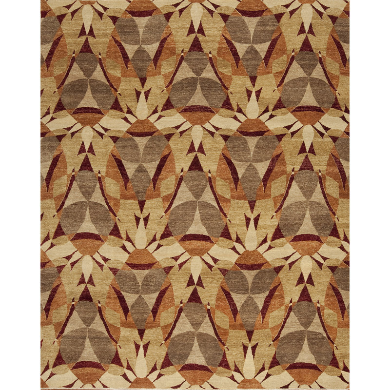 Whimsical Hand Knotted Wool Geometric Area Rug, Rectangle 8' x 10'
