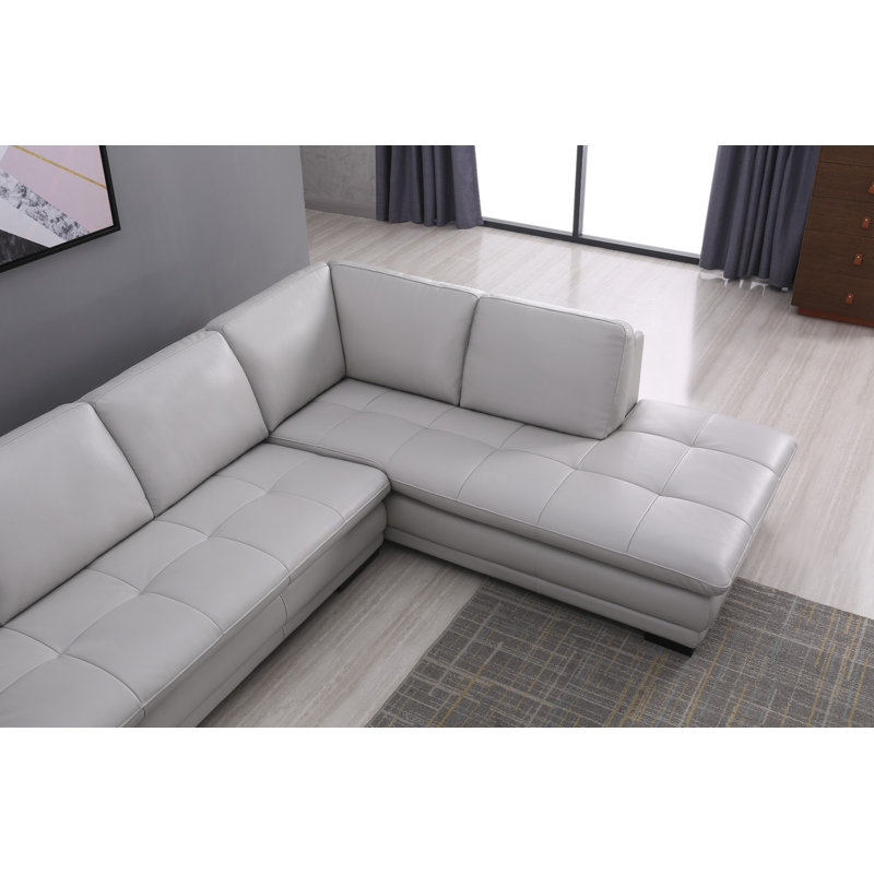 126" Wide Leather Match Sofa & Chaise, Right Hand Facing, Smoke Gray Leather Match