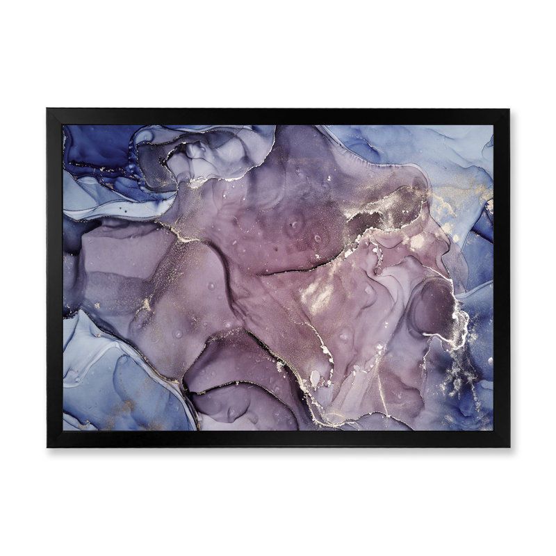 Gris et mauve, encre de marbre, impression sur toile murale moderne, H 12 po x l 20 po x P 1 po, Cadre noir