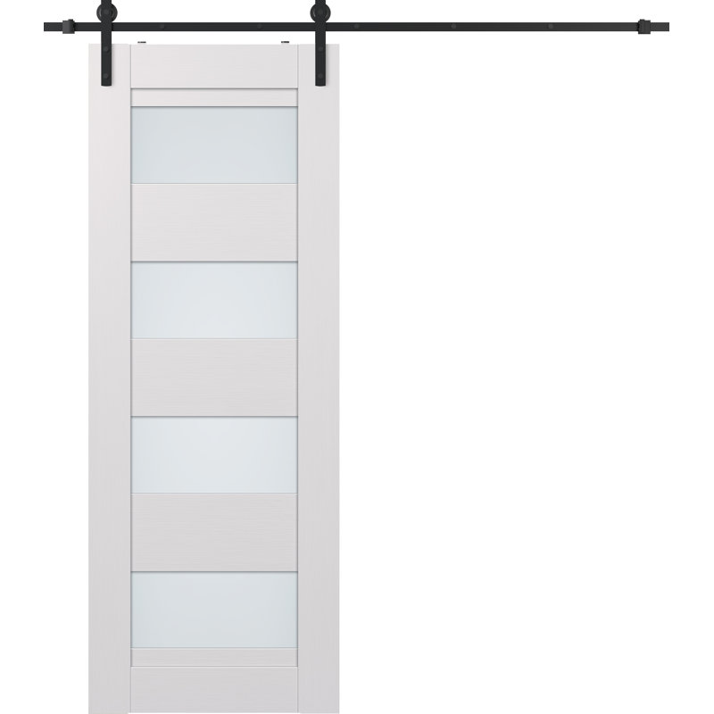 Porte de grange à panneaux et en bois avec trousse de quincaillerie d'installation, 17,75 po x 79,37 po, Blanc noble
