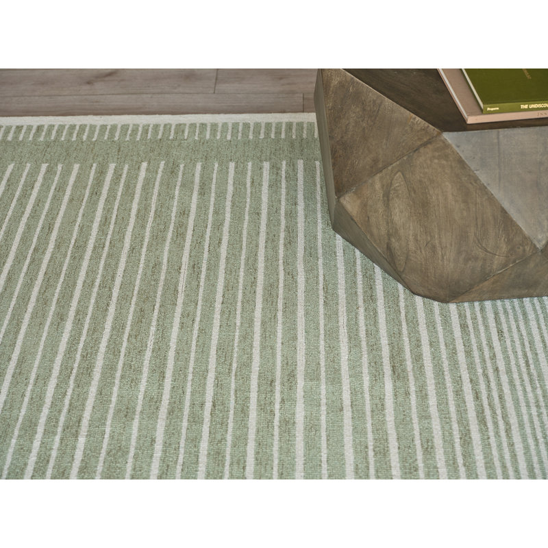 Dusseldorf Handmade Hand Tufted Sage Green/Ivory Area Rug, Rectangle 9' x 12'