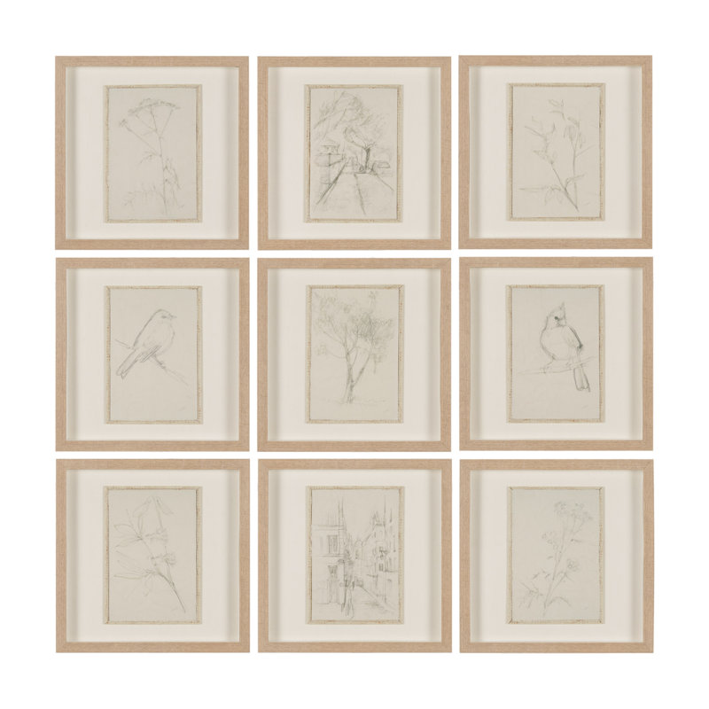 Collection de croquis (ensemble de 9) par Studio, reproduction d'art encadrée à la main