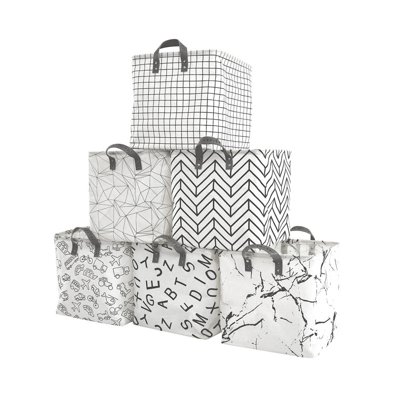 Decomomo Water Resistant Foldable Storage Bin | Canvas Fabric Container With Handles, Patterned, 9.5" H x 11" W x 15" D