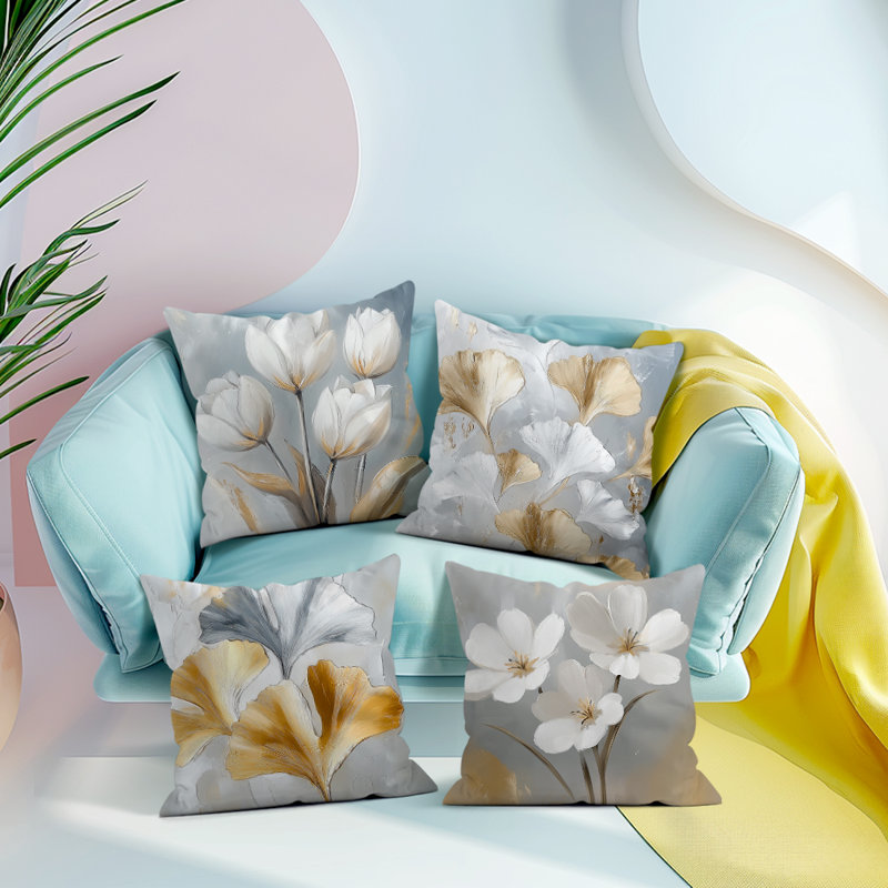 4 housses de coussin décoratives à motif floral 4 pièces