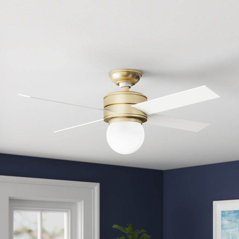 52" Hepburn 4 - Blade Indoor Modern Glam Ceiling Fan with Lights and Wall Control, Modern Brass/Aged Oak;White Grain