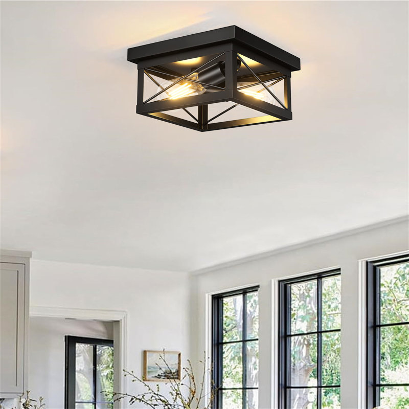 Black Metal Farmhouse Flush Mount Ceiling Light Fixture