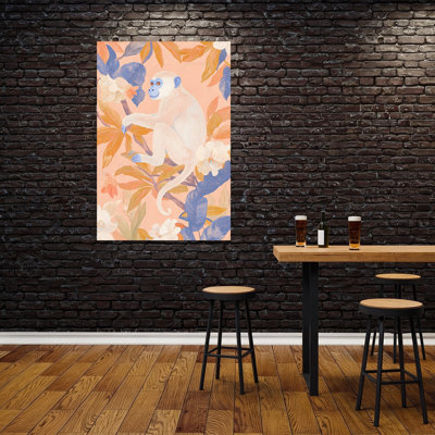Tropical Monkey Friend Serene Whimsical Abstract Monkey Nature Tree Wall Art Print 1 Piece Wrapped Canvas Wall Art