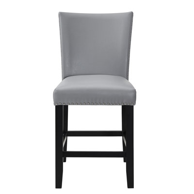 Counter Height Bar Stool , Gray Upholstered Pu, Footrest, Nailhead Trim, Modern Dining Room Enchanting Chairs Pair, Contemporary Style Statement