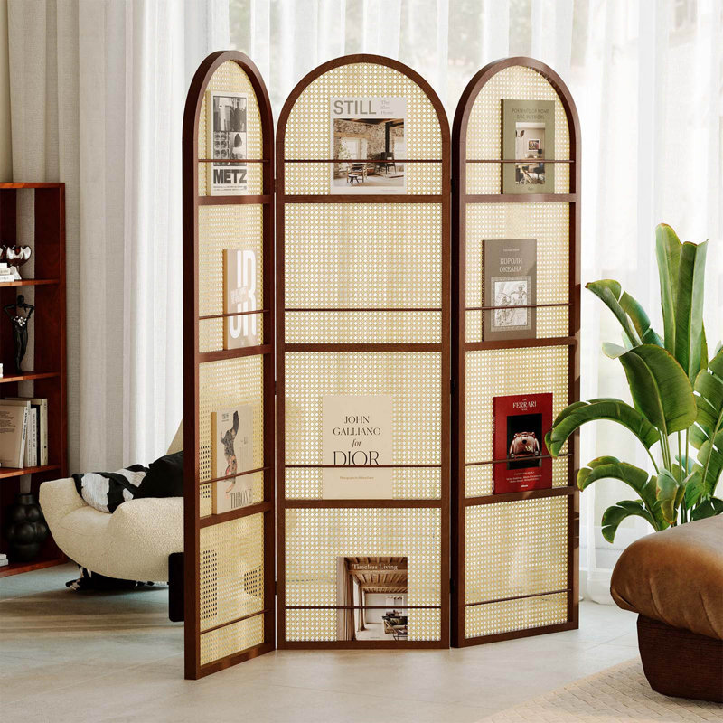 Cloison pliante arquée 67 po avec porte-revues 67 po, Noyer