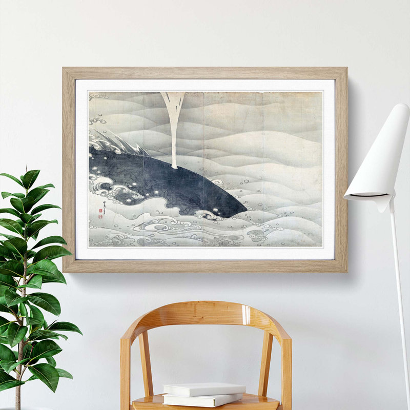 Whale Screen by Ito Jakuchu - Framed Print, 27cm H x 36cm W x 2cm D, Oak Framed