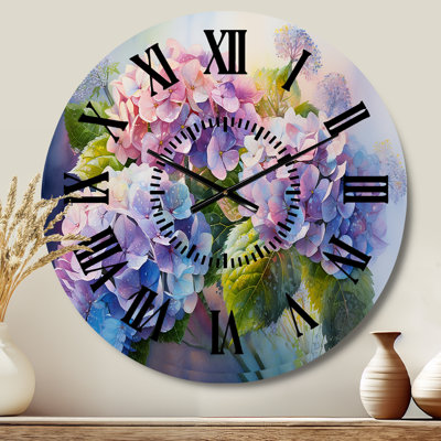 Horloge murale rose et mauve au coucher du soleil - Hortensia
