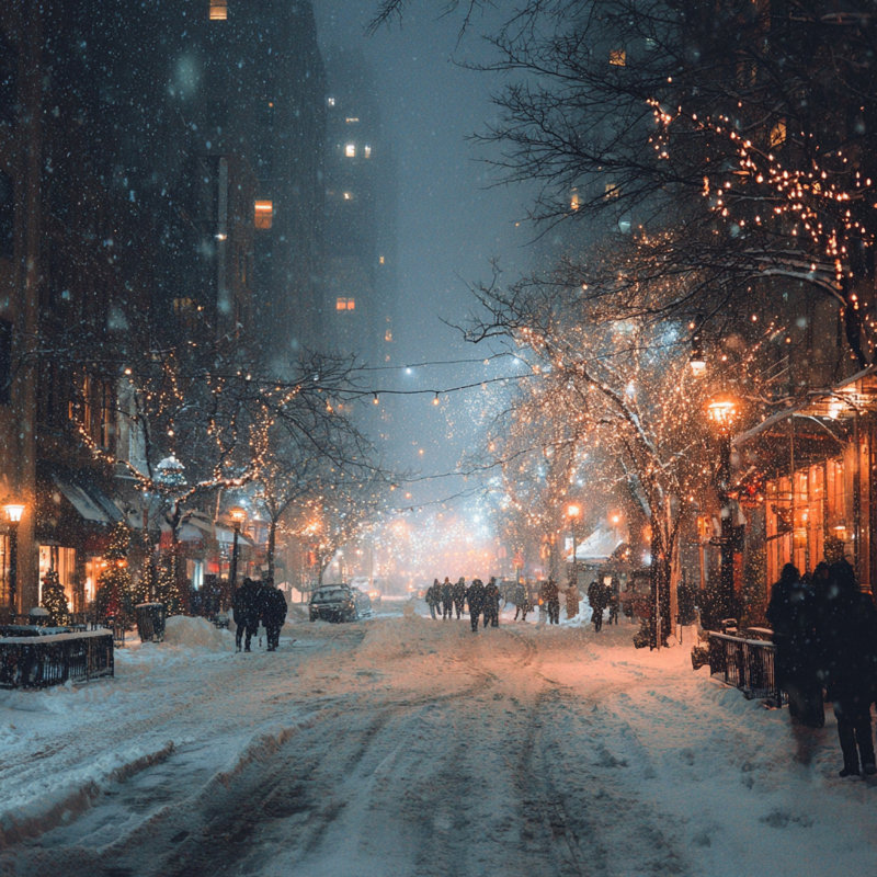 «Winter City Lights Stroll», art mural sur toile tendue, 30 po x 30 po