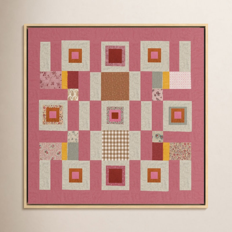 Courtepointe Pink Cottage, H 30 po x l 30 po x P 2 po, Toile avec cadre naturel, Non