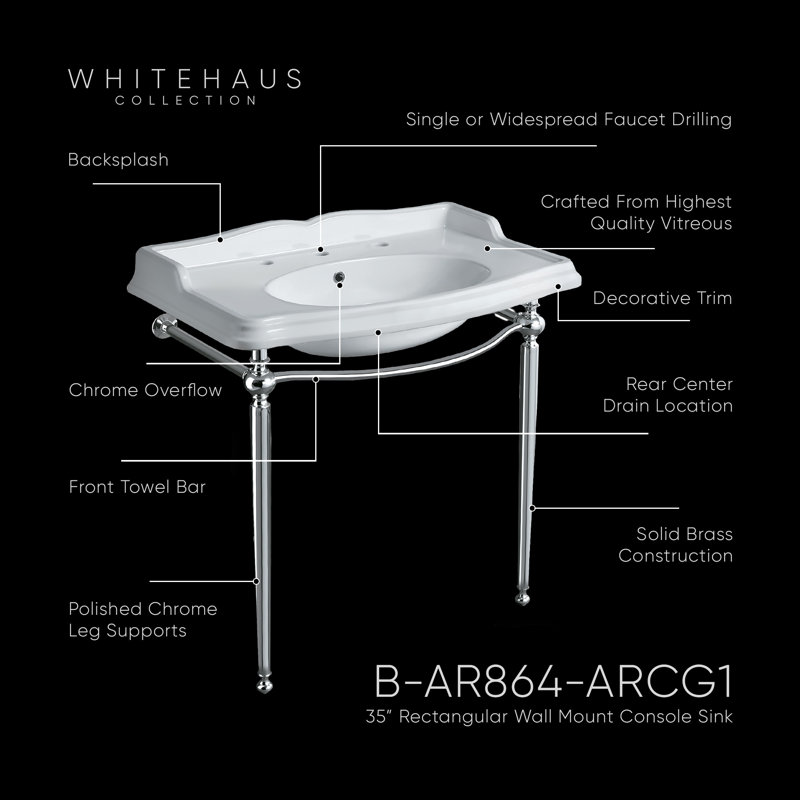 White Ceramic Wall-Mount Console Sink with Chrome Legs