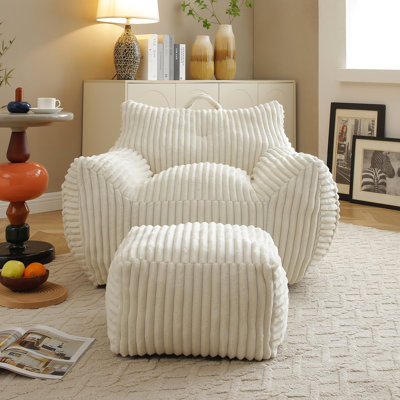 Fauteuil à billes géant avec, idéal pour le dortoir et le salon, mousse déchiquetée à haute résilience, repose-pieds beige en velours côtelé, différents styles de style moderne, velours côtelé, mousse