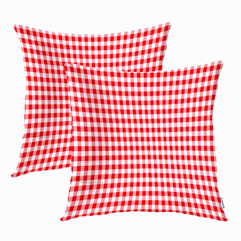 Red Checker Gingham Throw Pillow Set - Double Sided Decorative Covers - Set of 2 Checked Pattern Cases