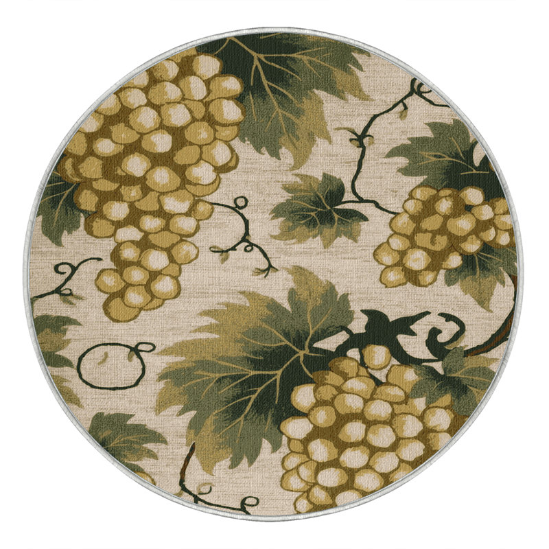  Tapis lavable raisin champagne et fruits, Rond 3 pi