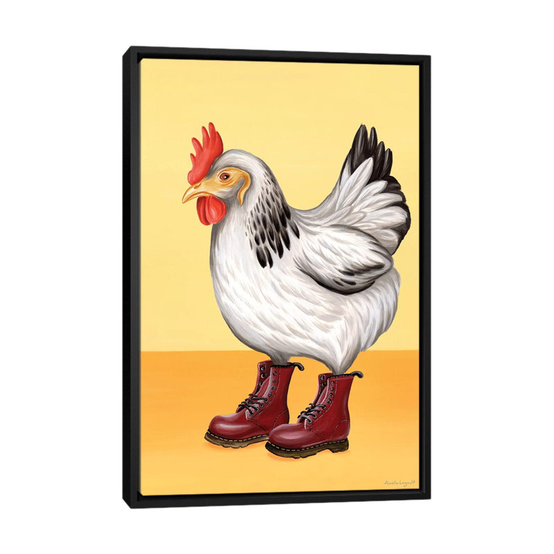 Hen Docs par Amélie Legault - reproduction d'art, H 26 po x l 18 po x P 1,5 po, Toile avec cadre noir, Aucun mat