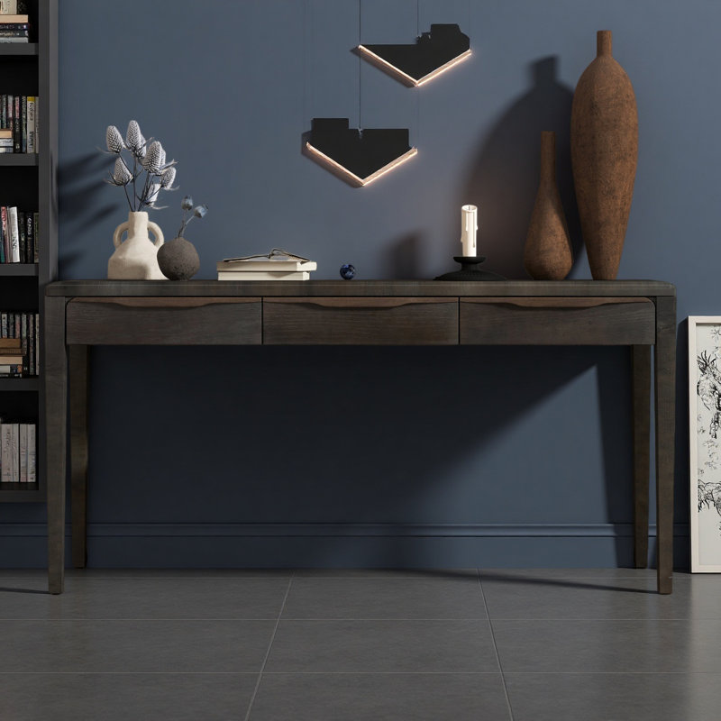 59.84'' Elegant Console Table With Oak Veneer,Light Luxury Entryway Table With 3 Drawers,Farmhouse Sofa Table With Soft-Corner Design