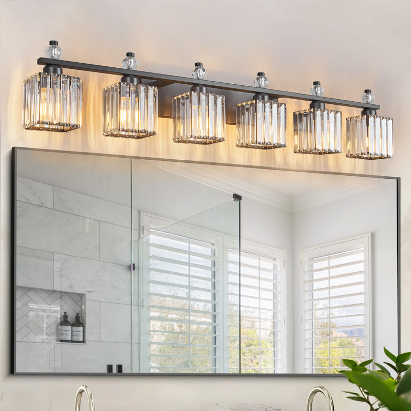 Luminaire de salle de bain Kyneisha, Sable, noir, Six lumières