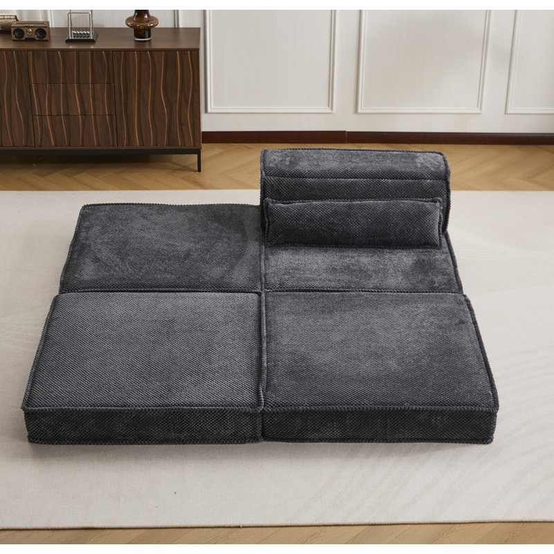 Canapé pour canapé d'intérieur à une place avec 1 repose-pieds, Tissu gris foncé, DARK GREY
