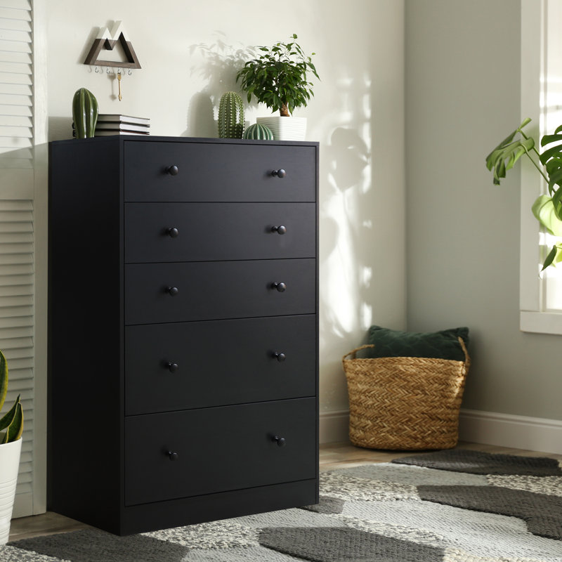 Commode 5 tiroirs Baez, Noir