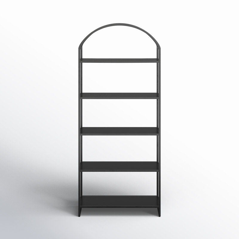 Tall Black Iron Etagere Bookcase with Arched Top