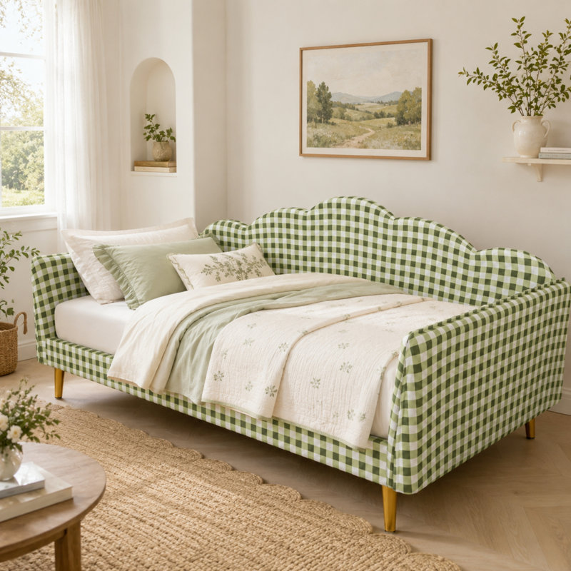 Structure de lit de jour entièrement rembourrée avec tête de lit et accoudoirs latéraux pour la chambre à coucher, le salon et la chambre d'amis