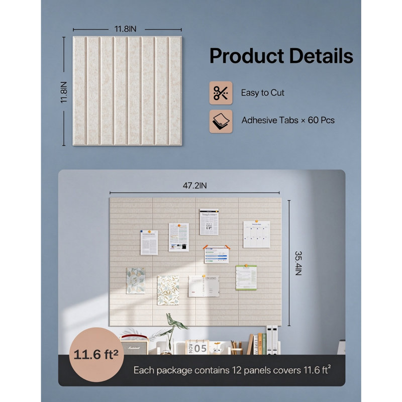 12 Pack Acoustic Wall Panels with 60 Pcs Self-Adhesive Tape, High Density Sound Absorbing Panels, 30 x 30 x 0.9cm for Recording Studio, Gaming Room, Office & Live Streaming