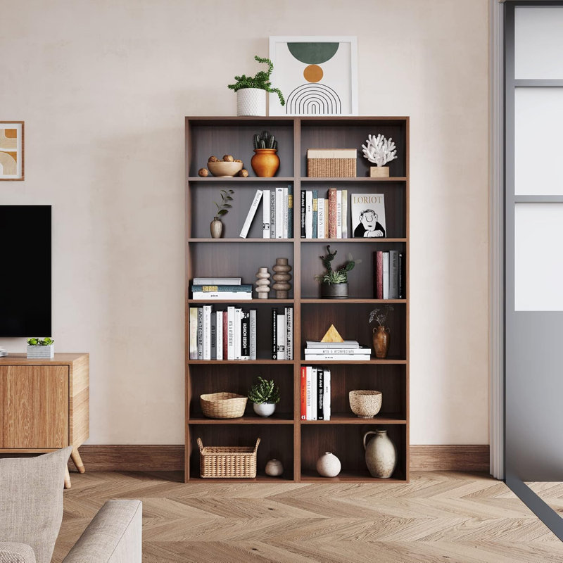 Ebern Designs Bookcase, 6-Tier Adjustable Open Storage Shelf Display Bookshelf, Walnut