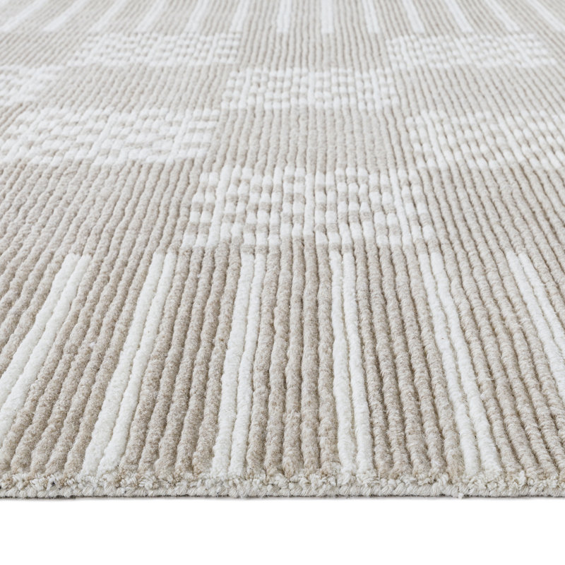 Rectangle Geometric Hand Tufted Wool Area Rug in Ivory/Gray, Rectange 7'6" x 9'6"