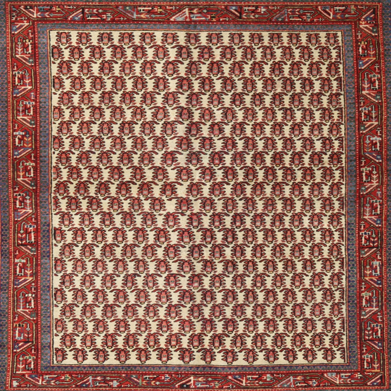 Tapis traditionnel rouge / crème, Carré 5 pi