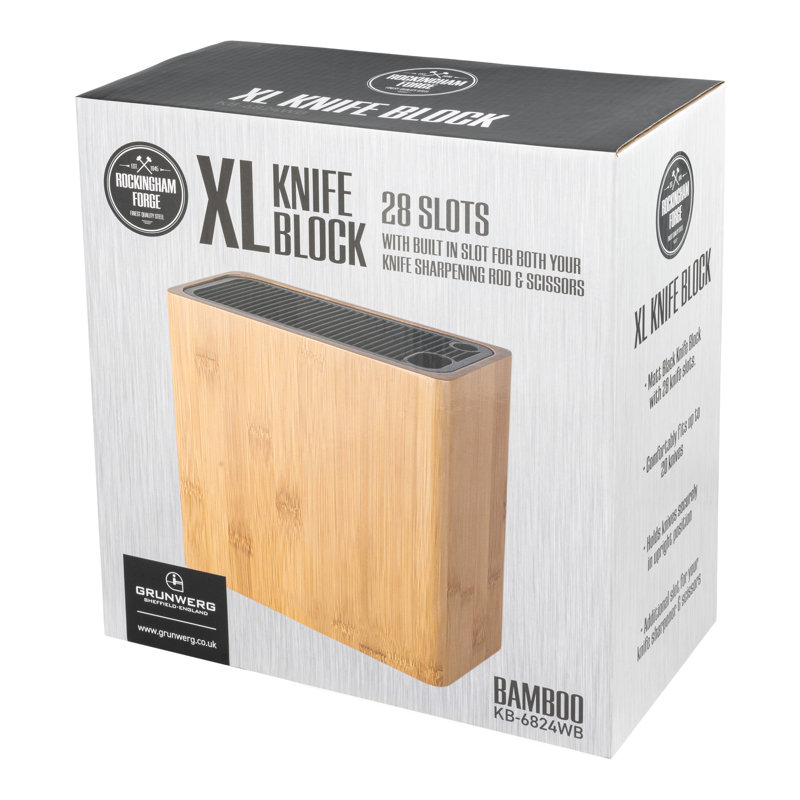 Rockingham Forge Universal Knife Block, Extra Large Storage Block With 28 Slots, Bamboo