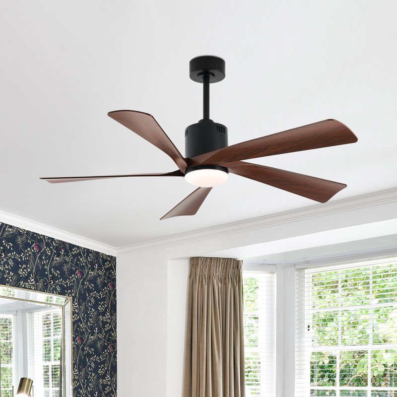 52" 5-Blade Modern LED Ceiling Fan with Light Kit and Remote Control, Dark Brown Wood