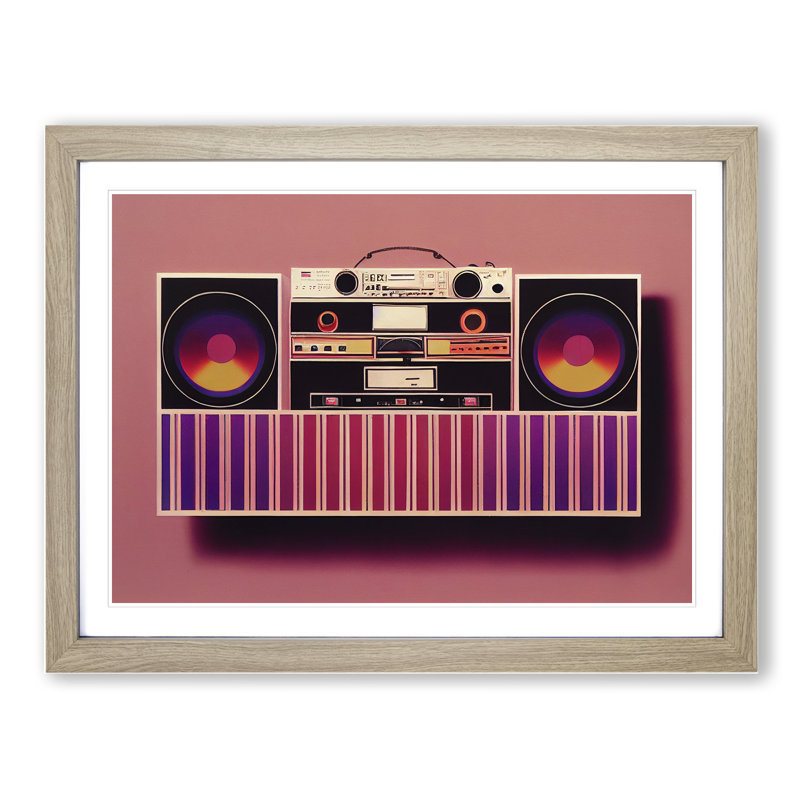 Retro Boombox Vol.4 1 Piece Single Picture Frame Painting, 46cm H x 64cm W x 2cm D, Oak Framed