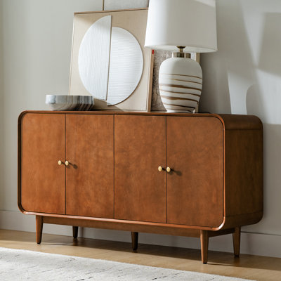 Alee 58'' Wide Mid-Century Modern Curved Design 4-Door Sideboard with Adjustable Shelves and Cable Management