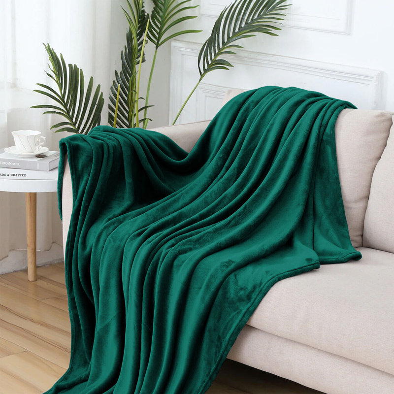 Carsonhill Reversible Mink Faux Fur Plush Fleece Throw/ Blanket, W200 x L240cm, Green Emerald