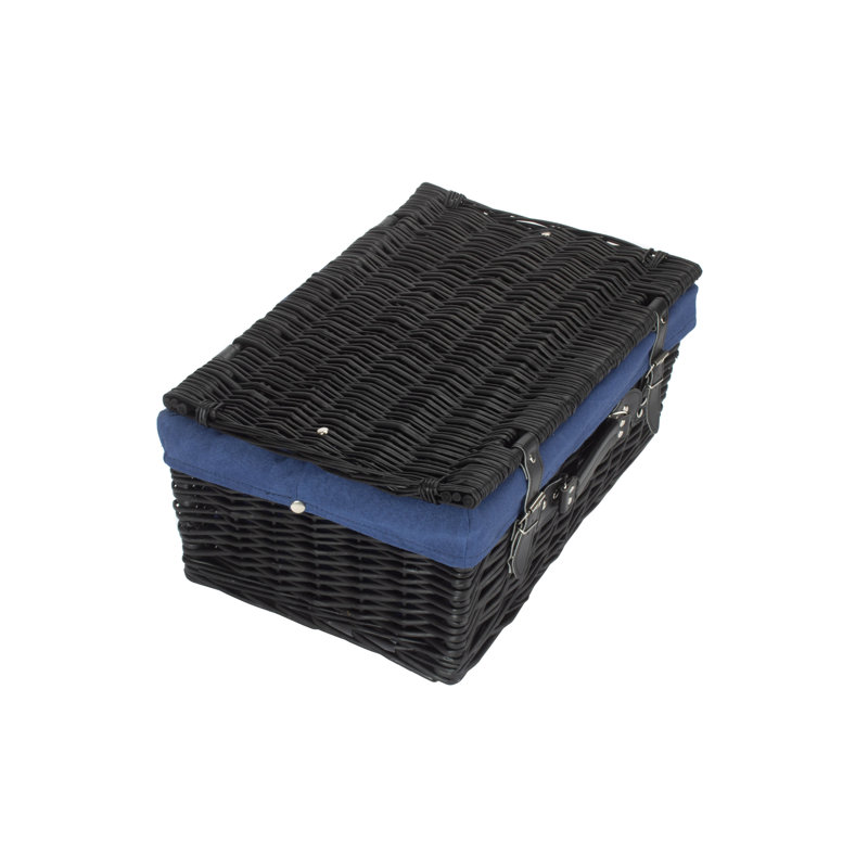 Wicker Hamper Basket with Lining, 19cm H x 46cm W x 30cm D, Black/Navy Blue